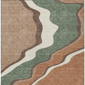 HomeRoots 5' Copper Ivory and Fern Green Abstract Area Rug - Durable, Washable Design for Indoor & Outdoor Use 689938