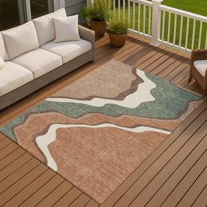 HomeRoots 5' Copper Ivory and Fern Green Abstract Area Rug - Durable, Washable Design for Indoor & Outdoor Use 689938