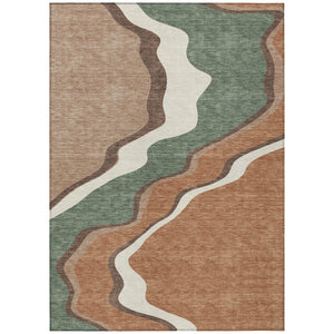 HomeRoots 5' Copper Ivory and Fern Green Abstract Area Rug - Durable, Washable Design for Indoor & Outdoor Use 689938
