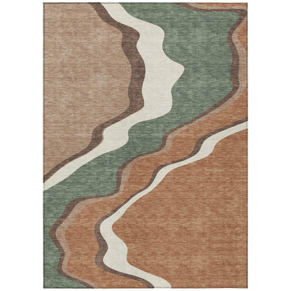 HomeRoots 5' Copper Ivory and Fern Green Abstract Area Rug - Durable, Washable Design for Indoor & Outdoor Use 689938