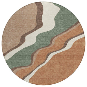 HomeRoots 8' Copper Ivory Fern Green Round Area Rug - Abstract Geometric Design for Indoor & Outdoor Spaces 689939