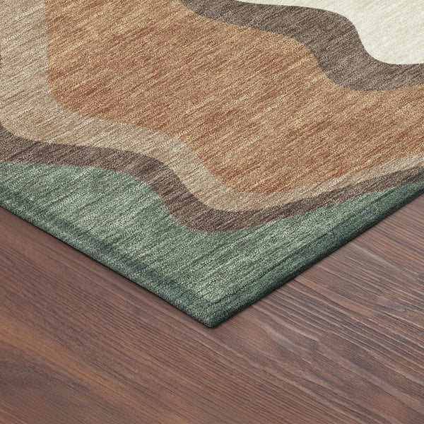 HomeRoots 8' Copper Ivory Fern Green Round Area Rug - Abstract Geometric Design for Indoor & Outdoor Spaces 689939