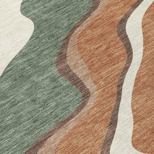 HomeRoots 8' Copper Ivory Fern Green Round Area Rug - Abstract Geometric Design for Indoor & Outdoor Spaces 689939