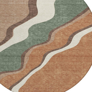 HomeRoots 8' Copper Ivory Fern Green Round Area Rug - Abstract Geometric Design for Indoor & Outdoor Spaces 689939