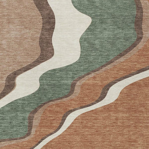 HomeRoots 8' X 10' Copper Ivory Fern Green Area Rug - Stylish, Washable, Durable for Indoor & Outdoor Spaces! 689940
