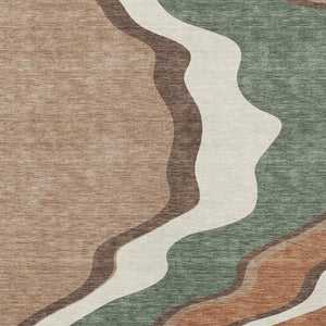 HomeRoots 9' X 12' Copper Ivory Fern Green Abstract Washable Area Rug - Modern, Durable, Indoor & Outdoor Use 689941