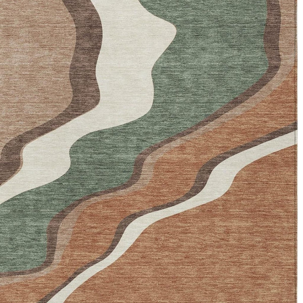 HomeRoots 10' Abstract Copper Ivory and Fern Green Washable Area Rug for Indoor/Outdoor Spaces - Durable Elegance 689942