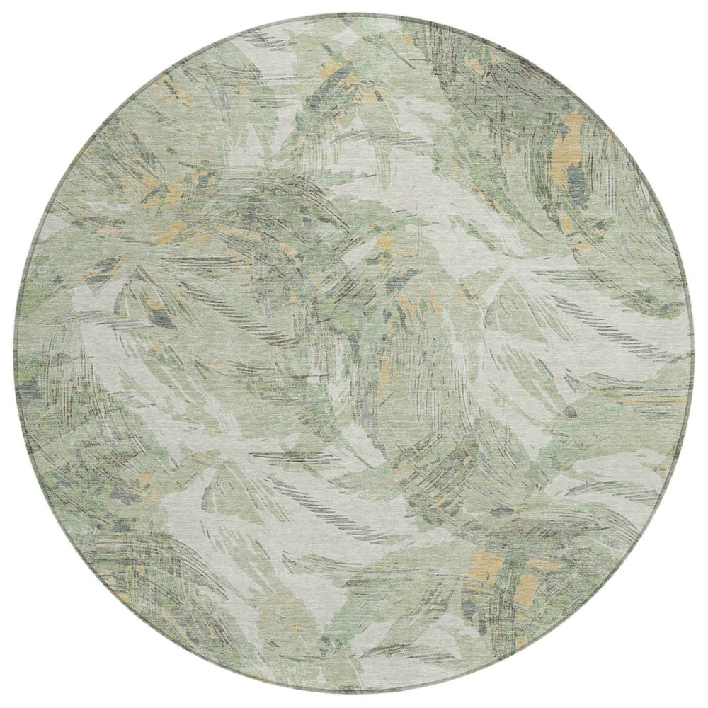 HomeRoots 8' Round Floral Area Rug in Lime Green & Ivory – Washable, Durable, Perfect for Indoor/Outdoor Use! 689945