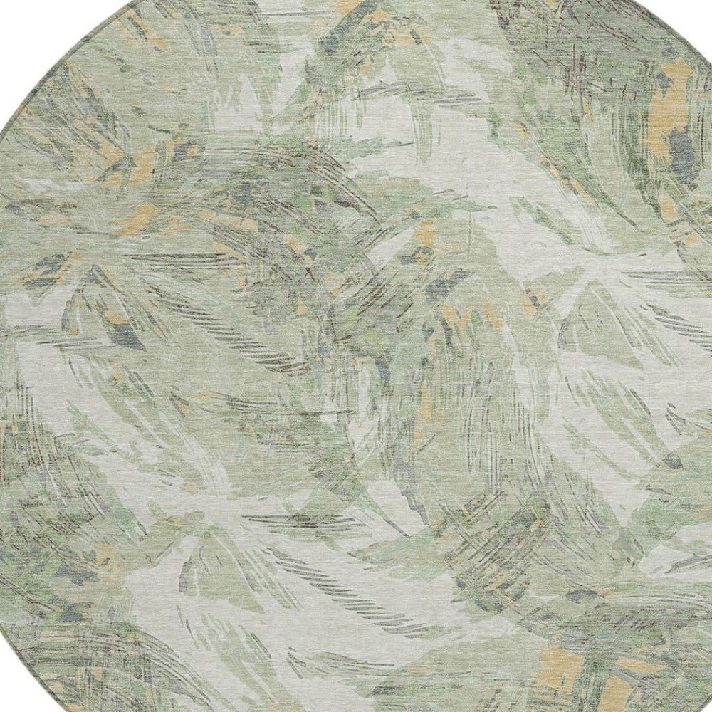 HomeRoots 8' Round Floral Area Rug in Lime Green & Ivory – Washable, Durable, Perfect for Indoor/Outdoor Use! 689945