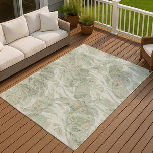 HomeRoots 10' Vibrant Lime Green & Ivory Floral Area Rug - Washable Indoor/Outdoor, Durable, Stain-Resistant Design! 689948