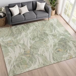HomeRoots 10' Vibrant Lime Green & Ivory Floral Area Rug - Washable Indoor/Outdoor, Durable, Stain-Resistant Design! 689948