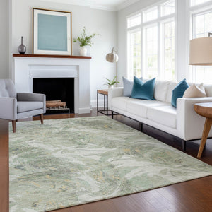 HomeRoots 10' Vibrant Lime Green & Ivory Floral Area Rug - Washable Indoor/Outdoor, Durable, Stain-Resistant Design! 689948