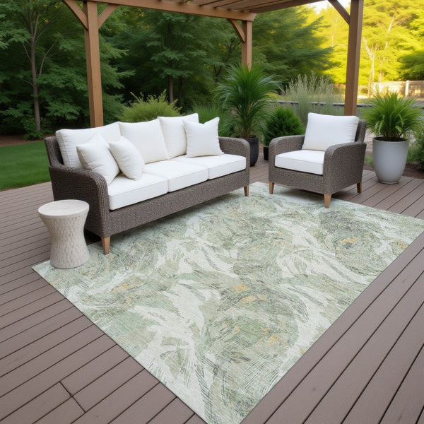 HomeRoots 10' Vibrant Lime Green & Ivory Floral Area Rug - Washable Indoor/Outdoor, Durable, Stain-Resistant Design! 689948