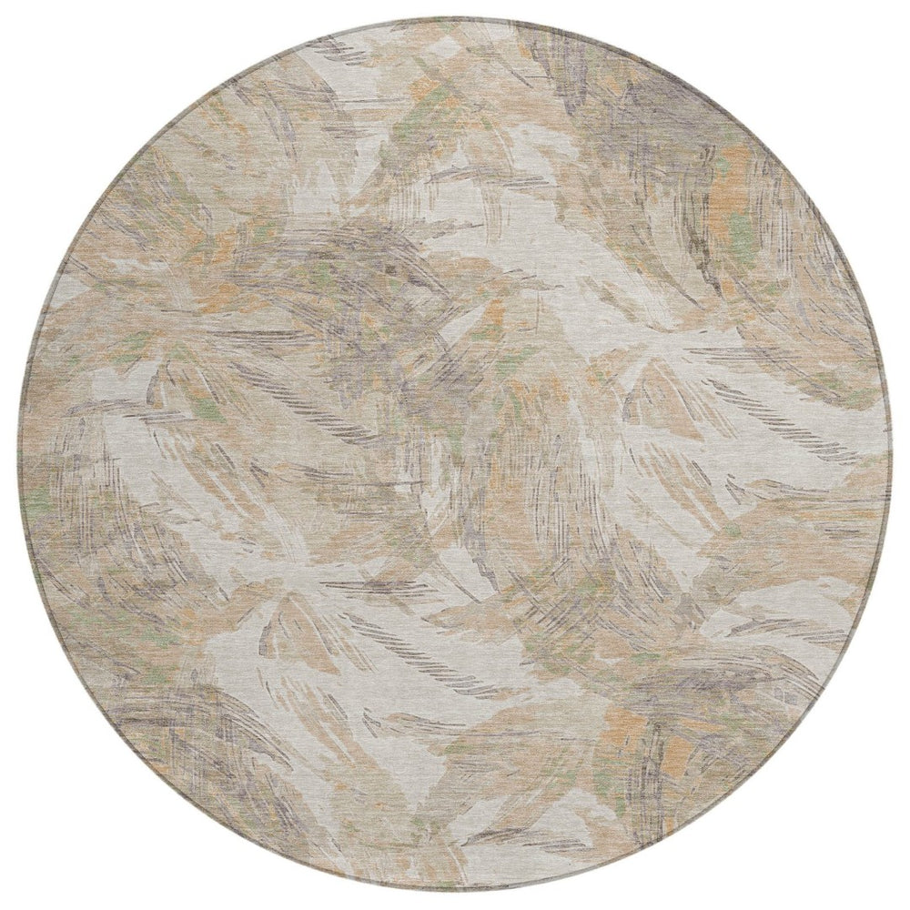 HomeRoots 8' Khaki and Ivory Round Floral Rug - Stylish, Washable Area Accent for Indoor & Outdoor Spaces 689951