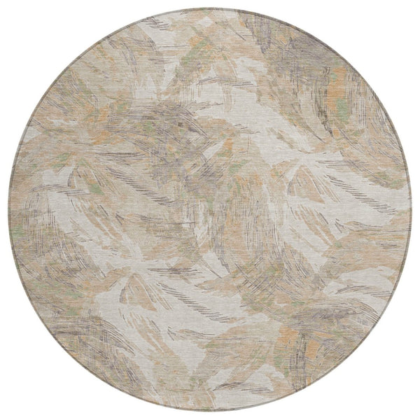 HomeRoots 8' Khaki and Ivory Round Floral Rug - Stylish, Washable Area Accent for Indoor & Outdoor Spaces 689951