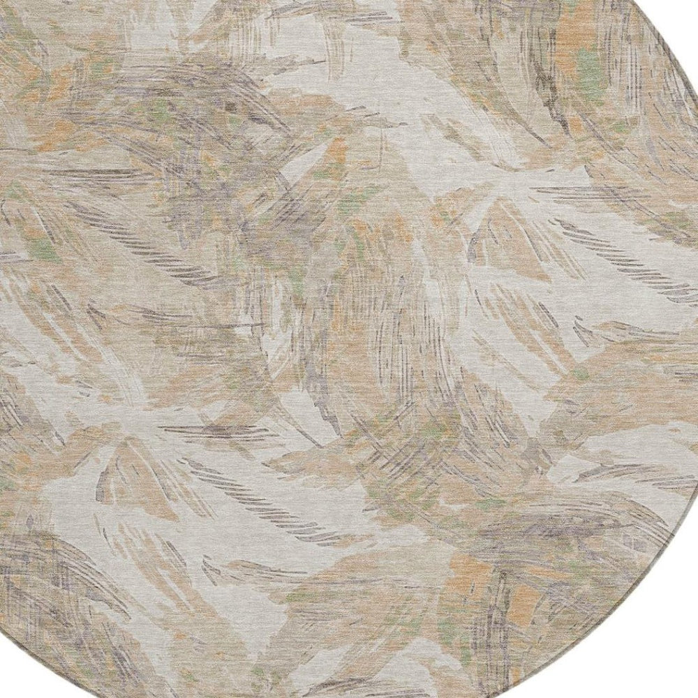 HomeRoots 8' Khaki and Ivory Round Floral Rug - Stylish, Washable Area Accent for Indoor & Outdoor Spaces 689951