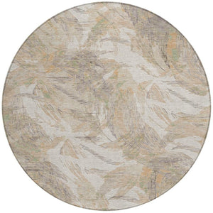 HomeRoots 8' Khaki and Ivory Round Floral Rug - Stylish, Washable Area Accent for Indoor & Outdoor Spaces 689951