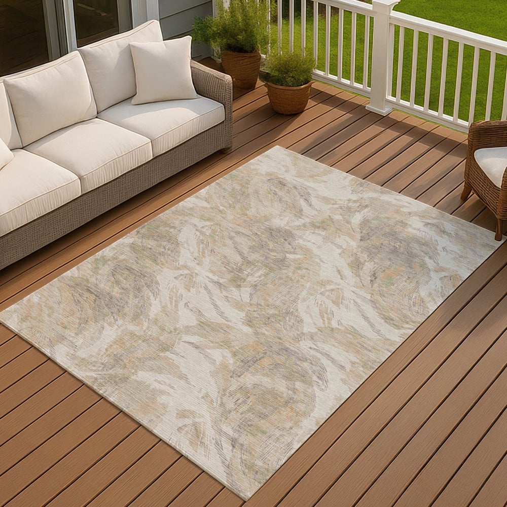 HomeRoots 8' X 10' Elegant Khaki and Ivory Floral Washable Area Rug for Indoor & Outdoor Spaces, Durable Design 689952