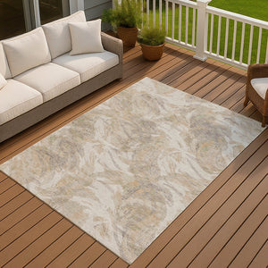 HomeRoots 10' Khaki and Ivory Floral Washable Area Rug - Durable, Versatile Indoor/Outdoor Design for All Spaces 689954