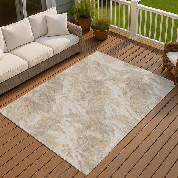 HomeRoots 10' Khaki and Ivory Floral Washable Area Rug - Durable, Versatile Indoor/Outdoor Design for All Spaces 689954