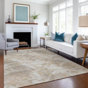 HomeRoots 10' Khaki and Ivory Floral Washable Area Rug - Durable, Versatile Indoor/Outdoor Design for All Spaces 689954