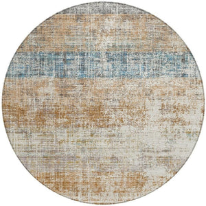 HomeRoots 8' Copper Beige and Blue Round Striped Area Rug - Stylish, Washable Design for Indoor & Outdoor Use 689957