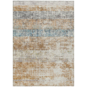 HomeRoots 8' Copper Beige and Blue Striped Indoor Outdoor Area Rug - Stylish, Durable, Washable, Versatile Decor! 689958