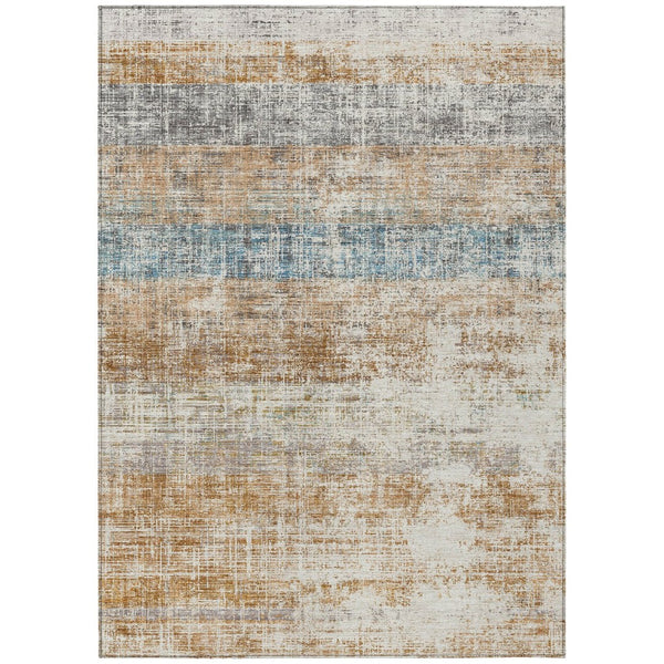 HomeRoots 8' Copper Beige and Blue Striped Indoor Outdoor Area Rug - Stylish, Durable, Washable, Versatile Decor! 689958
