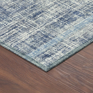 HomeRoots 8' Round Striped Indoor Outdoor Area Rug in Denim Blue, Ivory & Beige - Durable & Washable Design 689963