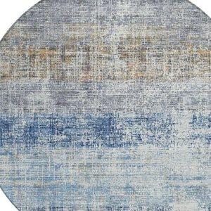 HomeRoots 8' Round Striped Indoor Outdoor Area Rug in Denim Blue, Ivory & Beige - Durable & Washable Design 689963