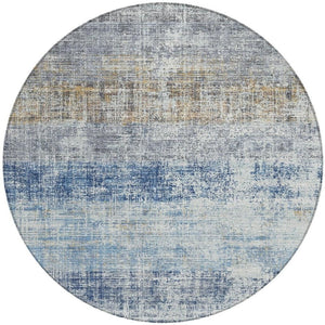 HomeRoots 8' Round Striped Indoor Outdoor Area Rug in Denim Blue, Ivory & Beige - Durable & Washable Design 689963