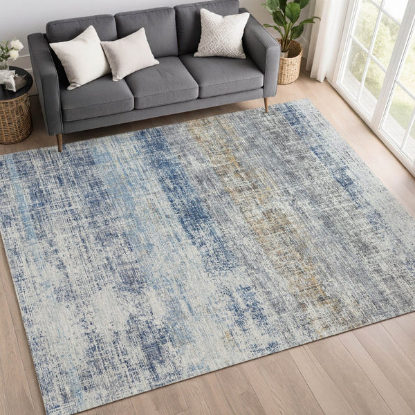 HomeRoots 8' X 10' Striped Denim Blue Indoor/Outdoor Area Rug - Durable, Washable, Stylish for Any Space! 689964