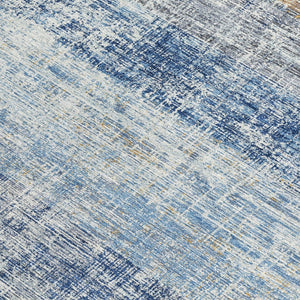 HomeRoots 10' X 14' Stylish Denim Blue, Ivory & Beige Striped Area Rug – Washable for Indoor & Outdoor Use! 689966