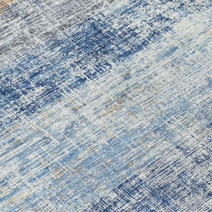 HomeRoots 10' X 14' Stylish Denim Blue, Ivory & Beige Striped Area Rug – Washable for Indoor & Outdoor Use! 689966