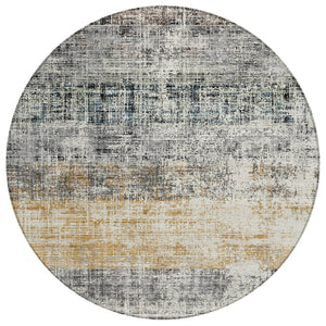 HomeRoots 8' Stylish Gray, Silver & Gold Striped Round Rug - Washable Indoor/Outdoor Area Rug for High-Traffic Spaces 689969
