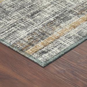 HomeRoots 8' Stylish Gray, Silver & Gold Striped Round Rug - Washable Indoor/Outdoor Area Rug for High-Traffic Spaces 689969