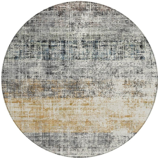 HomeRoots 8' Stylish Gray, Silver & Gold Striped Round Rug - Washable Indoor/Outdoor Area Rug for High-Traffic Spaces 689969