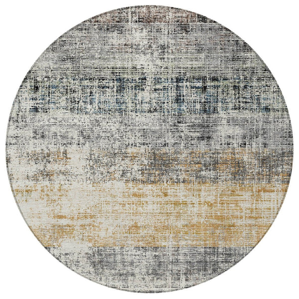 HomeRoots 8' Stylish Gray, Silver & Gold Striped Round Rug - Washable Indoor/Outdoor Area Rug for High-Traffic Spaces 689969