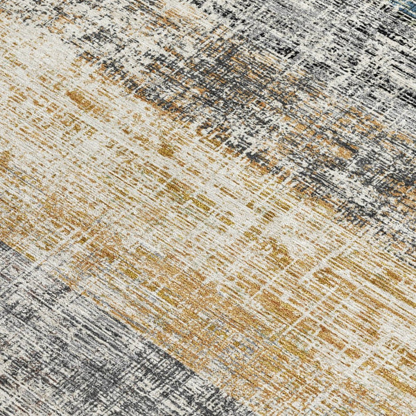 HomeRoots 9' Gray Silver and Gold Striped Washable Area Rug - Durable Indoor/Outdoor Design for Any Space 689971