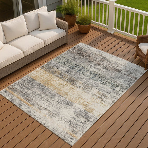 HomeRoots 10' Gray Silver and Gold Striped Washable Area Rug - Indoor/Outdoor Versatile Design for High-Traffic Areas 689972