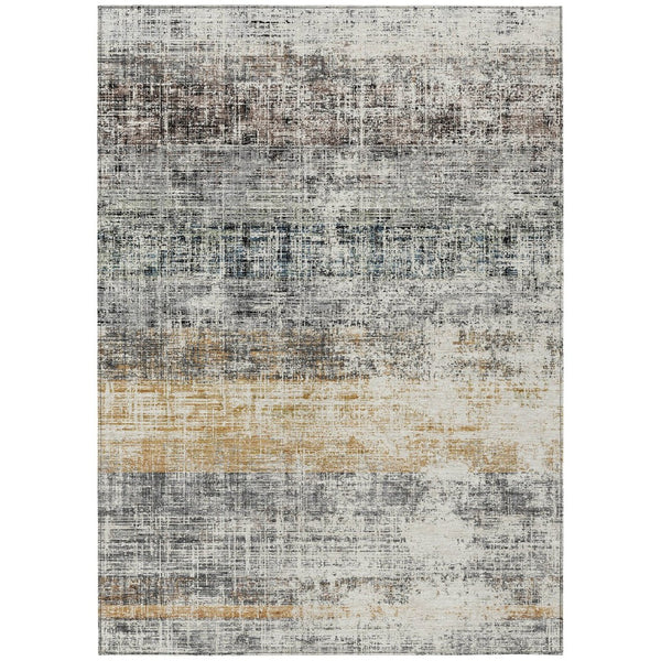 HomeRoots 10' Gray Silver and Gold Striped Washable Area Rug - Indoor/Outdoor Versatile Design for High-Traffic Areas 689972