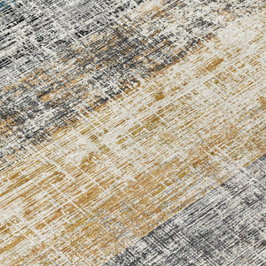 HomeRoots 10' Gray Silver and Gold Striped Washable Area Rug - Indoor/Outdoor Versatile Design for High-Traffic Areas 689972