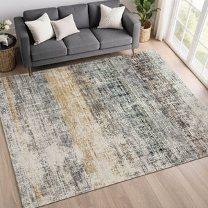 HomeRoots 10' Gray Silver and Gold Striped Washable Area Rug - Indoor/Outdoor Versatile Design for High-Traffic Areas 689972