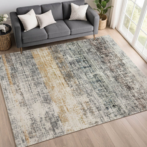 HomeRoots 10' Gray Silver and Gold Striped Washable Area Rug - Indoor/Outdoor Versatile Design for High-Traffic Areas 689972