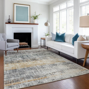 HomeRoots 10' Gray Silver and Gold Striped Washable Area Rug - Indoor/Outdoor Versatile Design for High-Traffic Areas 689972
