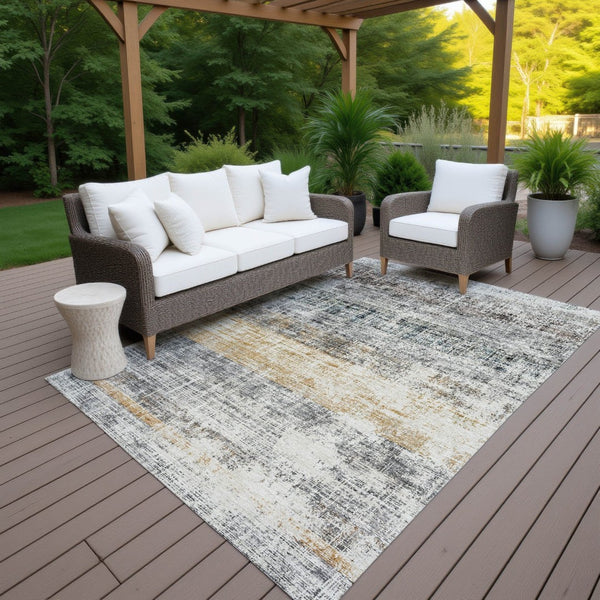 HomeRoots 10' Gray Silver and Gold Striped Washable Area Rug - Indoor/Outdoor Versatile Design for High-Traffic Areas 689972