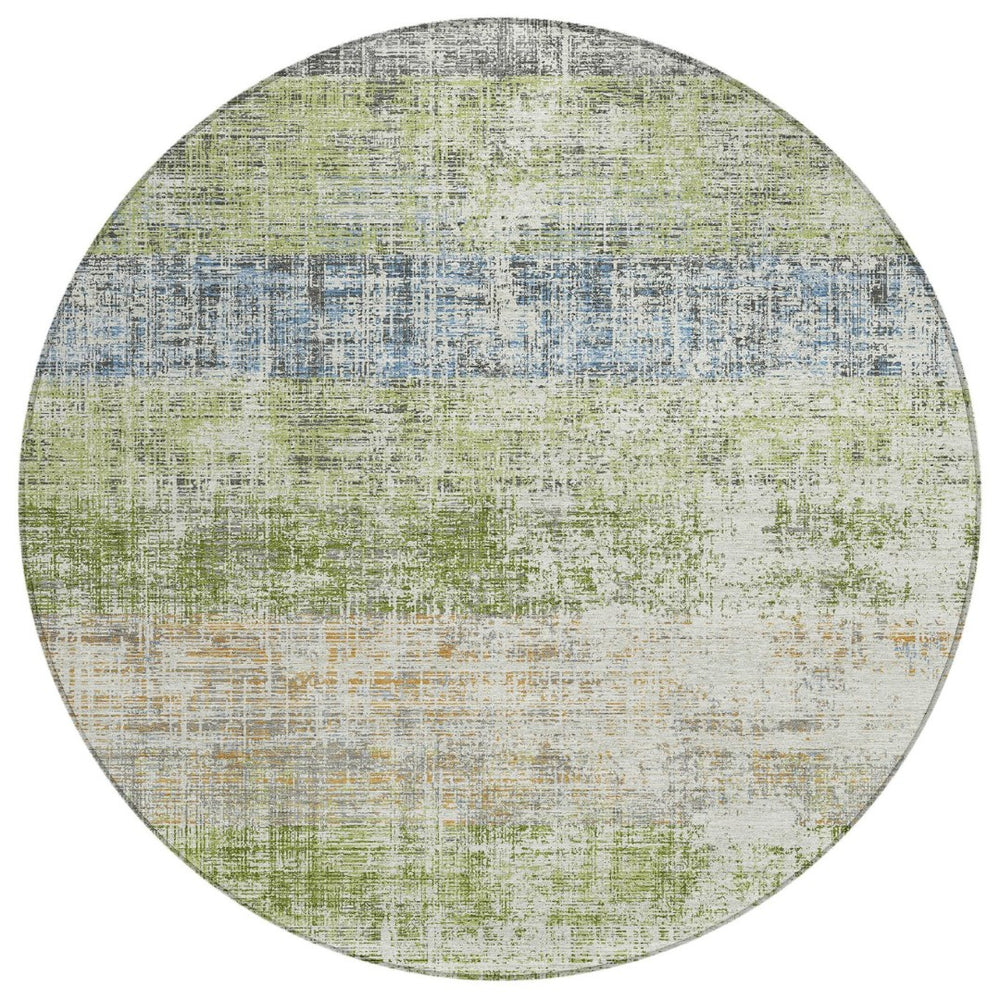 HomeRoots 8' Vibrant Green, Ivory & Blue Round Striped Washable Rug - Perfect for Indoor & Outdoor Spaces! 689975