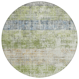 HomeRoots 8' Vibrant Green, Ivory & Blue Round Striped Washable Rug - Perfect for Indoor & Outdoor Spaces! 689975