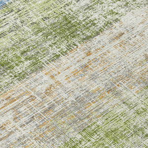 HomeRoots 8' Vibrant Green, Ivory & Blue Round Striped Washable Rug - Perfect for Indoor & Outdoor Spaces! 689975