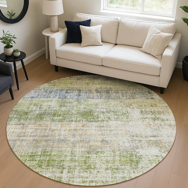 HomeRoots 8' Vibrant Green, Ivory & Blue Round Striped Washable Rug - Perfect for Indoor & Outdoor Spaces! 689975
